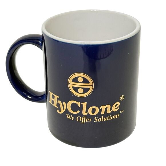 Vtg HyClone Laboratories Logo Promo Biotech Danaher Corp Mug Dark Blue Gold